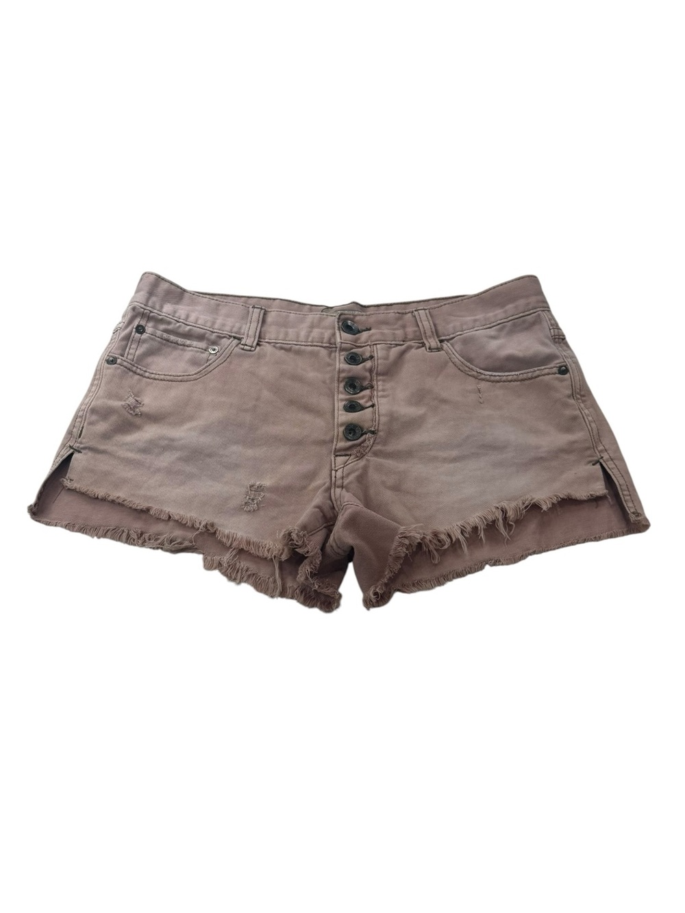 Free People Runway Slouch Distressed Cutoff Jean Shorts Button Fly Pink Denim 27
